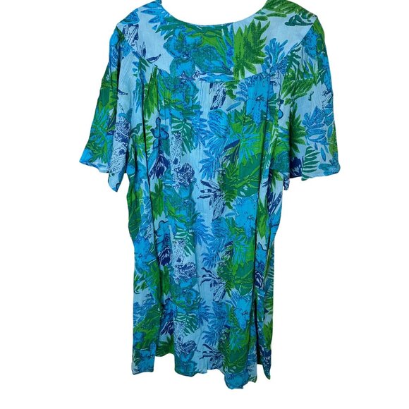 New Sante Classics O/S Plus Womens Blue Floral Tropical Print Tunic Dress Cotton - Picture 5 of 6